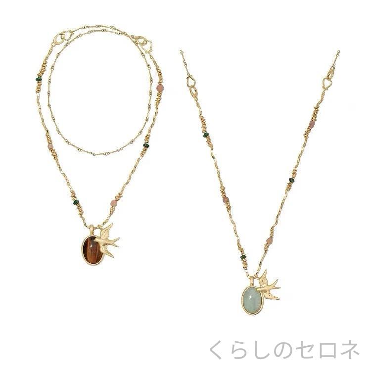 春夏 レディース ネックレス 燕モチーフ ペンダント ビーズ ストーン レトロ ロングチェーン セーター レイヤード 多…