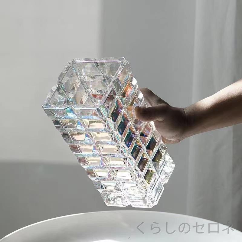 インテリア 花瓶 ガラス フラワーベース 四角 スクエア カラフル おしゃれ 高見え ...