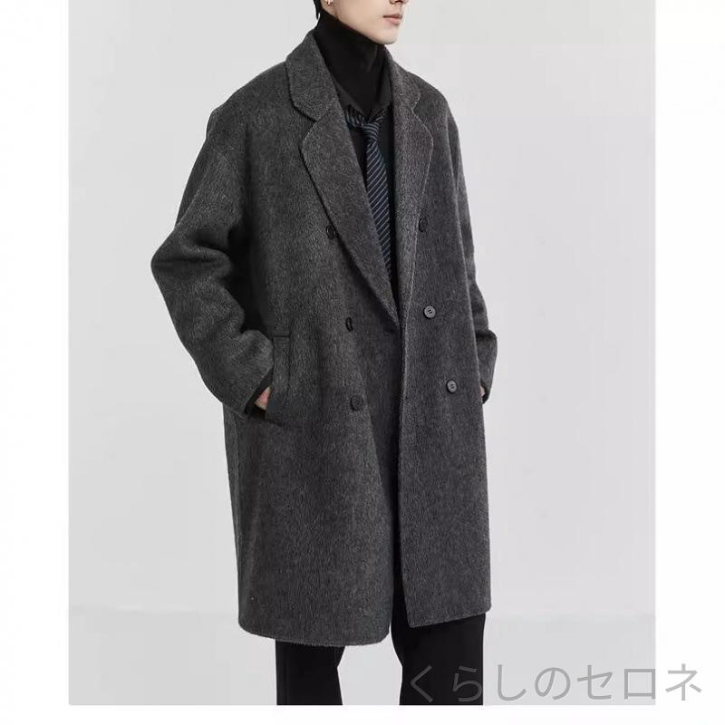 ・シルエット: ゆったり・厚み: 厚手・前立て: ダブルブレスト・主素材: ウール・ウール含有率: 86-95%・襟: ラペル・柄: 無地・加工: ノーアイロン・装飾: ポケット・ポケット: サイドシーム・裾: ストレート・カラー: グレー,キャラメル,ブラウン,ブラック・サイズ: S,M,L,XL,XXL,XXXL