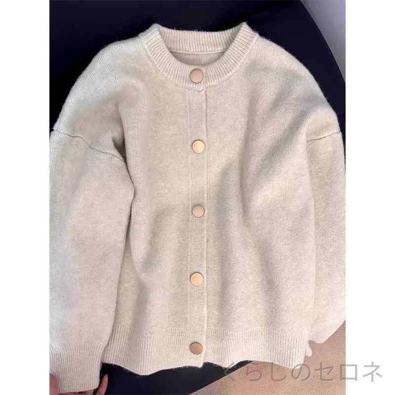 カーディガン レディース 春夏 ニット レトロ クルーネック ボタン デザイン 上品 無地 韓国風 トップス アウター 軽量 吸湿速乾