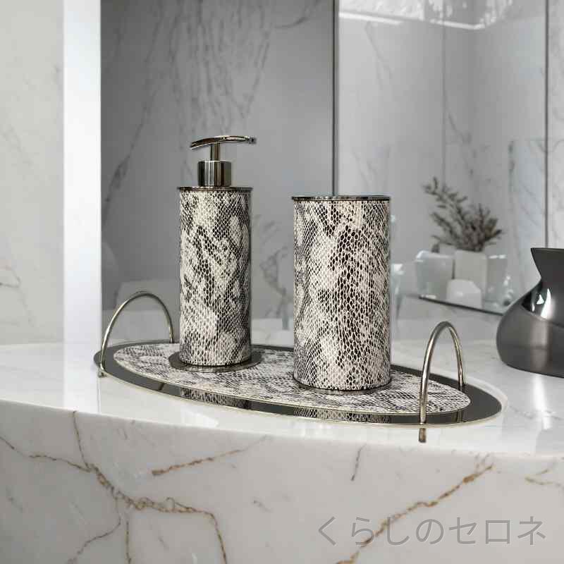 バス用品 サニタリーセット パイソン柄 蛇柄 レザー調 ステンレス ソープディスペンサー…