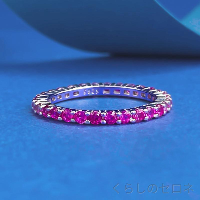 指輪 レディース 春夏 925シルバー 細薄 ファッション 個性 細排 ジルコニア 赤 青...