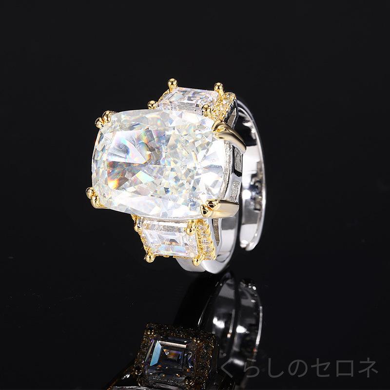 指輪 レディース 復古 高級感 上品 ジルコニア スクエアカット 銅底 金メッキ 加工...