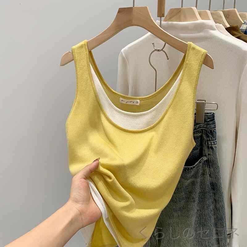 キャミソール レディース 春夏 2in1 配色 減齢 インナー ベースレイヤー 副乳カバー 外穿 ストラップ トップス 軽量 吸湿速乾 切り替えデザイン 通勤 通学 部屋着