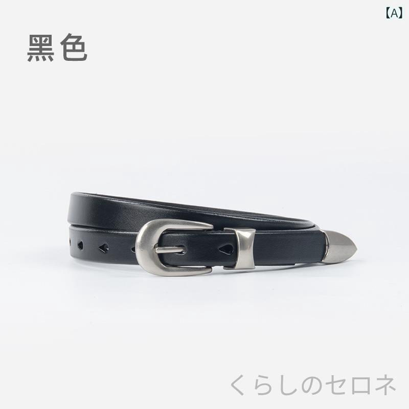レディース ベルト 細ベルト 本革 牛革 レトロ 欧米風 カジュアル 合金 ピンバック...
