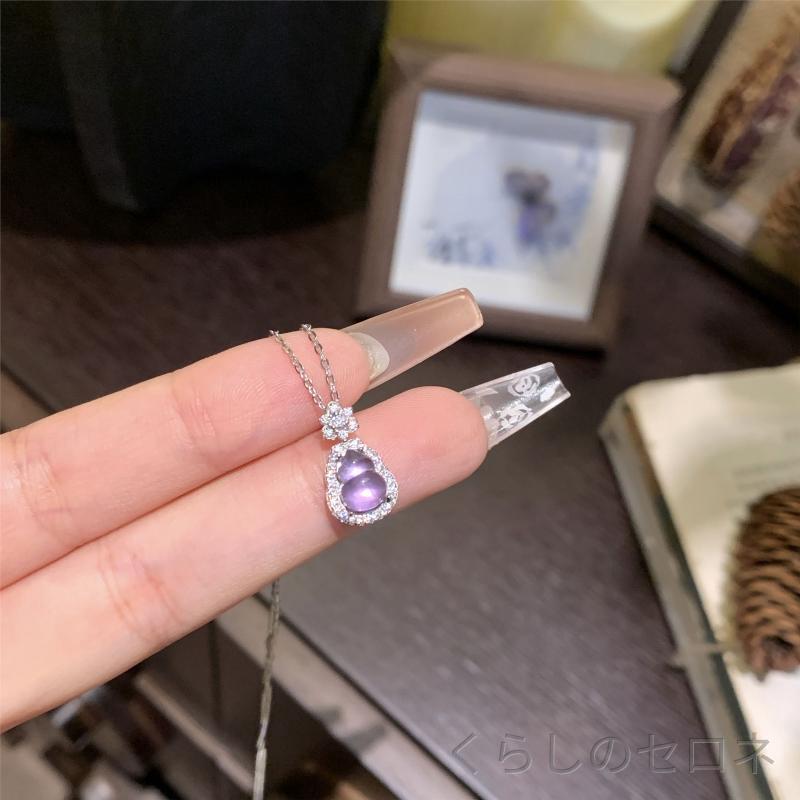 ・素材: 水晶, 925シルバー・加工: メッキ・水晶種類: アメジスト・チェーン形状: O型・長さ: 41cm-50cm・色: ホワイトゴールド, シトリン, アメジスト・銀純度: 925・デザイン: ひょうたん・スタイル: エレガント, ファッション通勤・重量: 約2.4g・対象: 女性・モチーフ: 植物花卉