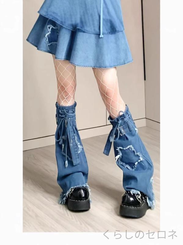 ・素材: デニム・主素材成分: 綿50-70%・副素材成分: ポリエステル30%以下・スタイル: ブーツパンツ・丈: 5分丈・ウエスト: ハイウエスト・厚み: 中厚・ディテール: 紐・カラー: ブルー,ブラック・サイズ: フリーサイズ・パンツ形状: 軽いフレア・加工: ハンドディストレス