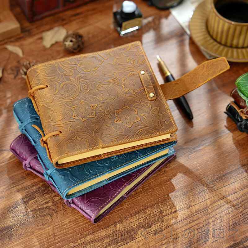 ノートブック ビジネス 本革 レトロ 彫刻柄 加厚 ポータブル 帳簿 日記本 メモ帳 DIY クリエイティブ 真皮 牛革 復古 记事本 便携