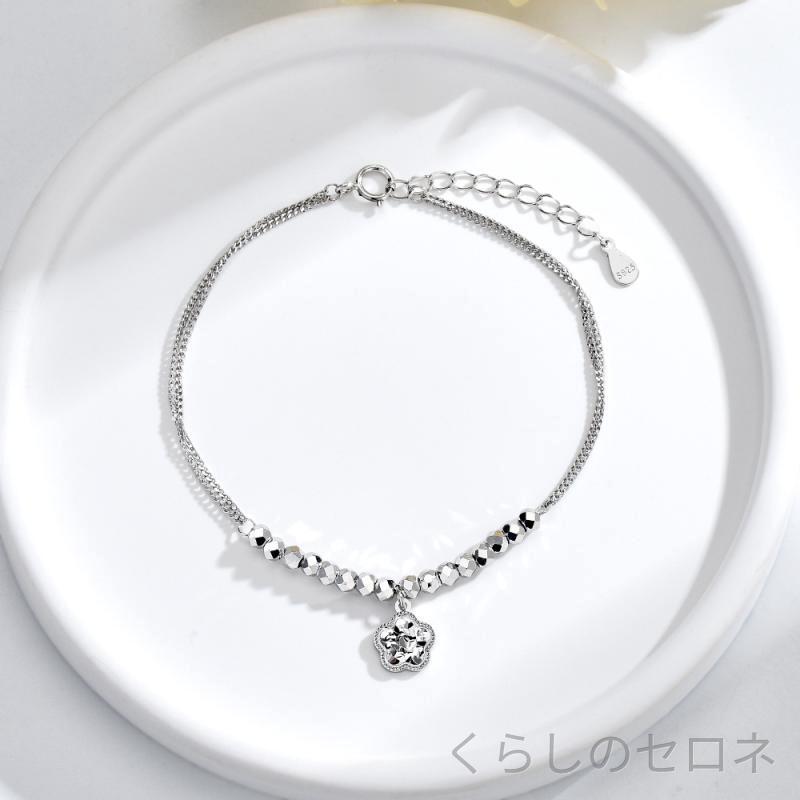 ブレスレット レディース 925シルバー スターリング 精密彫刻 高級感 ビーズ 小花 ...