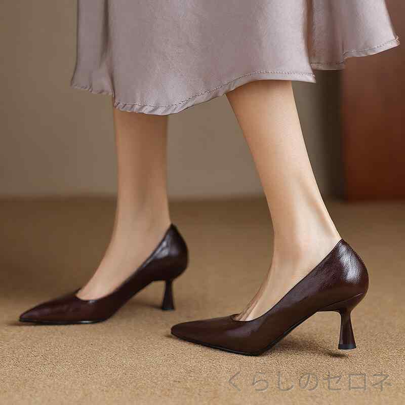 レディース パンプス 小さいサイズ 21.5cm 33サイズ ポインテッドトゥ ピンヒール 羊革 本革 浅め 美脚 きれいめ 上…