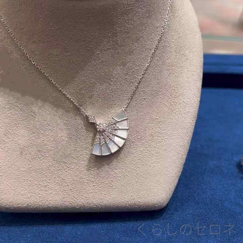 ネックレス レディース 扇子ペンダント 桃花モチーフ エナメル加工 ジルコニア 純...