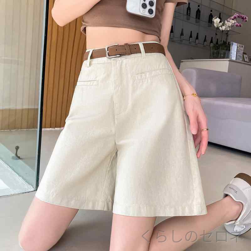 レディース ショートパンツ ホットパンツ コットンリネン ハイウエスト ゆったり ...