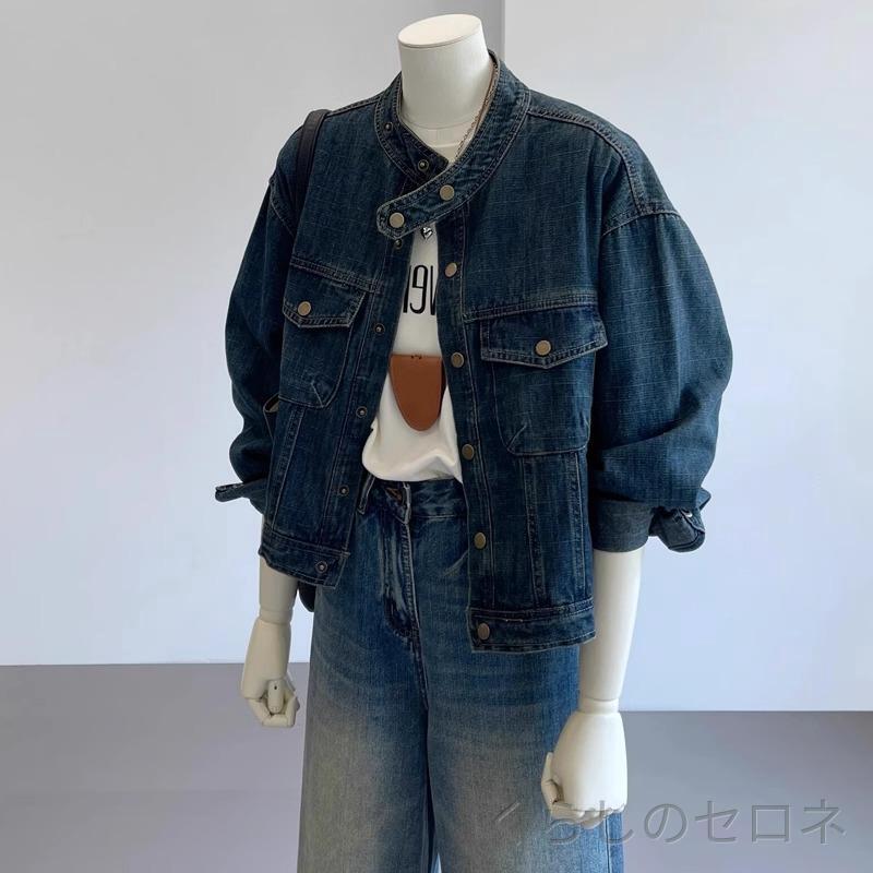 デニムジャケット レディース 秋冬 レトロ ウォッシュド ゆったり カジュアル ベー...