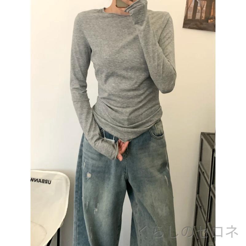 春夏 レディース 長袖Tシャツ 薄手ニット インナー UVカット シースルー スリムフィット 巻き縁 防晒カバー 修身トップス 微透け セクシー