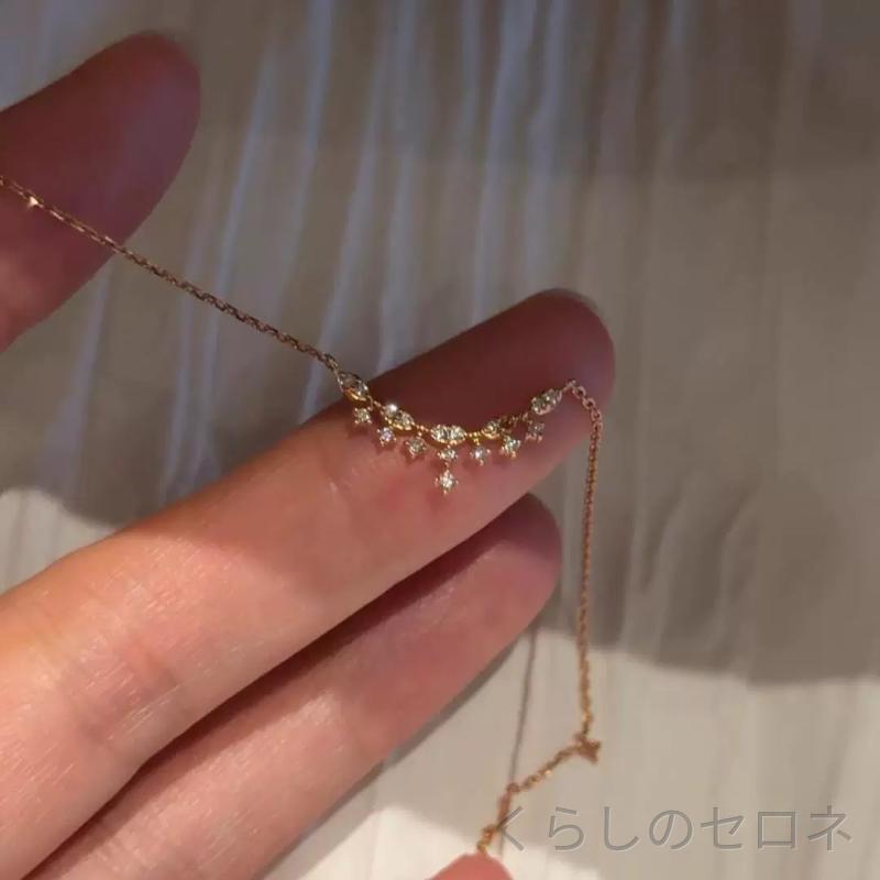 ネックレス レディース 925シルバー 細い鎖骨チェーン ミニ ジルコニア 満天星デザイン 高級感 華奢 キラキラ 日常使い コーディネート アクセサリー ジュエリー ショートチェーン 星モチーフ 輝き スタイリッシュ
