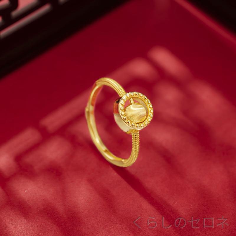 指輪 レディース 純銀925 回転 キャッツアイ ビーズ ラッキーアイテム 伝統工芸