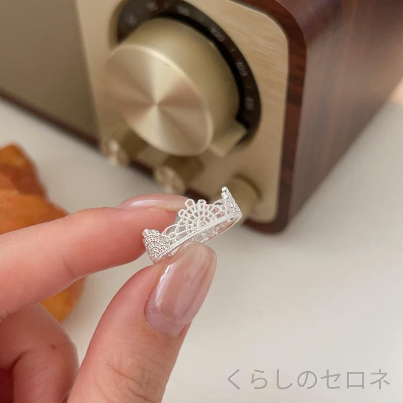 指輪 レディース 純銀 レース デザイン 軽奢 森系 冷淡風 ファッション ニッチ ス...