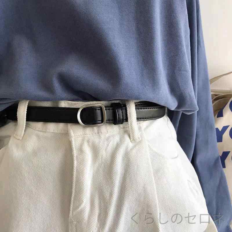 レディース メンズ 男女兼用 ベルト 細ベルト ナローベルト 穴なし 無段階調整 シ...
