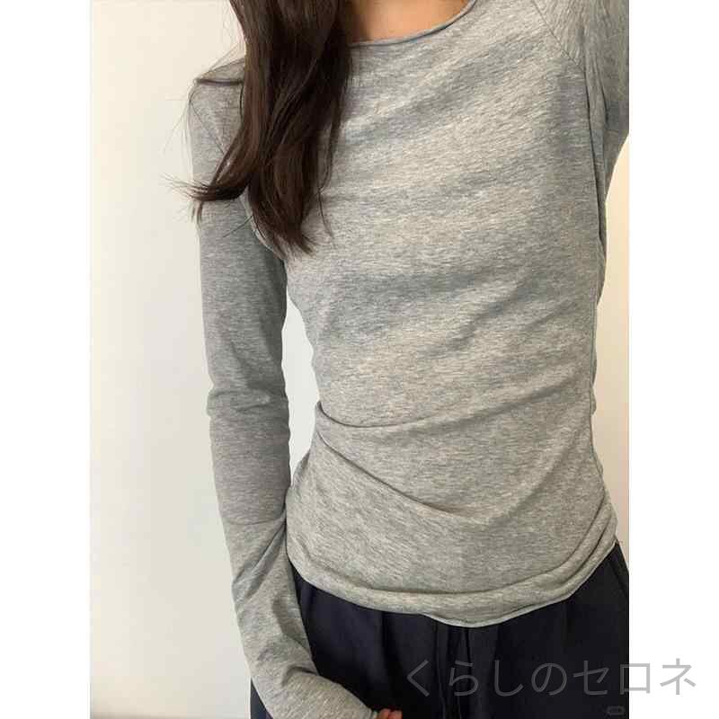 春夏 レディース UVカット 薄手 スリムフィット クルーネック デザイン カバーシャツ シンプル セクシー インナートップス 修身 防晒 打底上衣 辣妹 早春 圆领