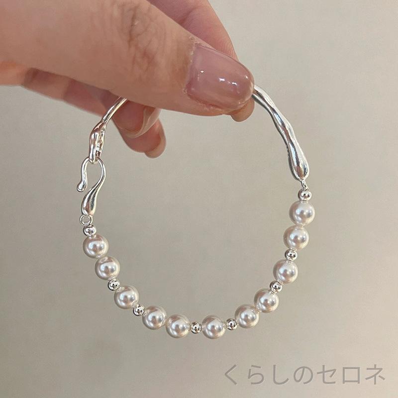 レディース ブレスレット 純銀 パール フレンチスタイル 高級感 シンプル デザイン...