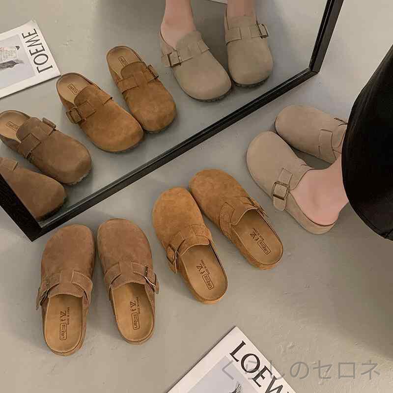 レディース 厚底サンダル 本革 軽量 レトロ 増高 つま先カバー 春秋 日常履き 履き...