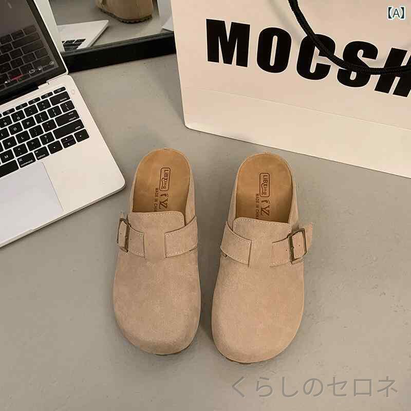 レディース 厚底サンダル 本革 軽量 レトロ 増高 つま先カバー 春秋 日常履き 履き...