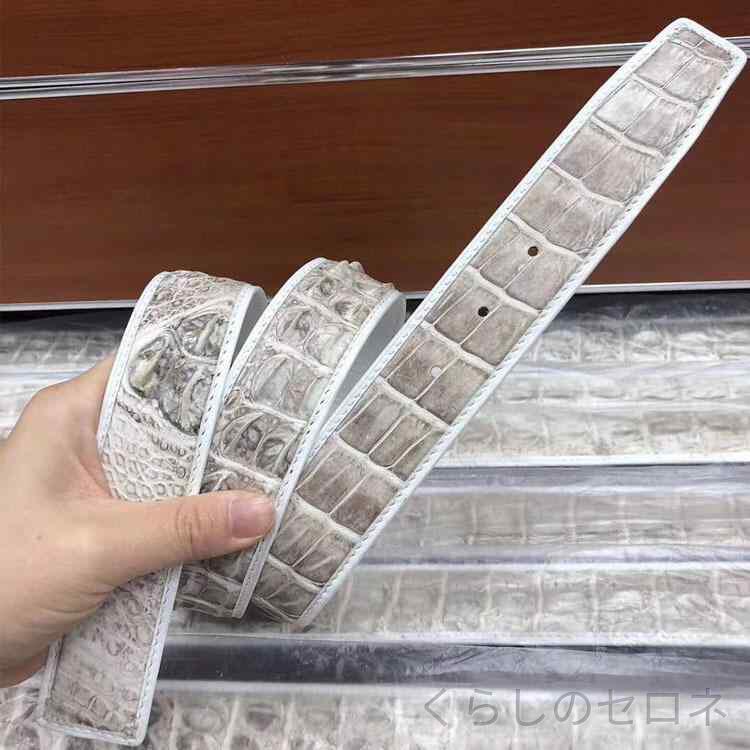 ・素材: ワニ革・カラー: ホワイト・幅: 2-4cm・長さ: 105cm,110cm,115cm,120cm,125cm