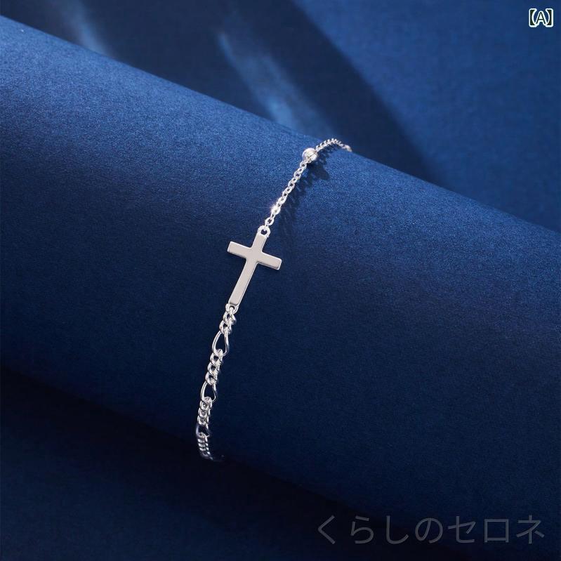 ブレスレット レディース チェーン クロス シルバー シンプル 百搭 上品 通勤 アク...