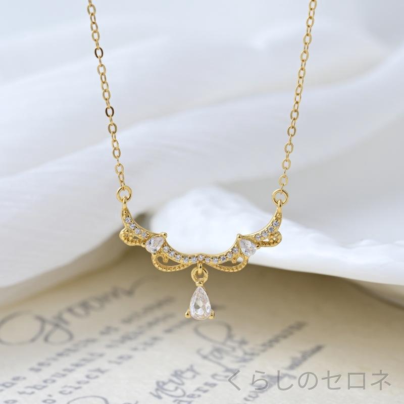 ネックレス レディース 925シルバー 水滴型ジルコニア レース タッセル 鎖骨チェーン プリンセス風 高級感 軽量 華奢 日常使い ギフト ジュエリー アクセサリー 女性向け 細工 繊細 輝き スタイリッシュ モダン シンプル エレガント ロマンティッ