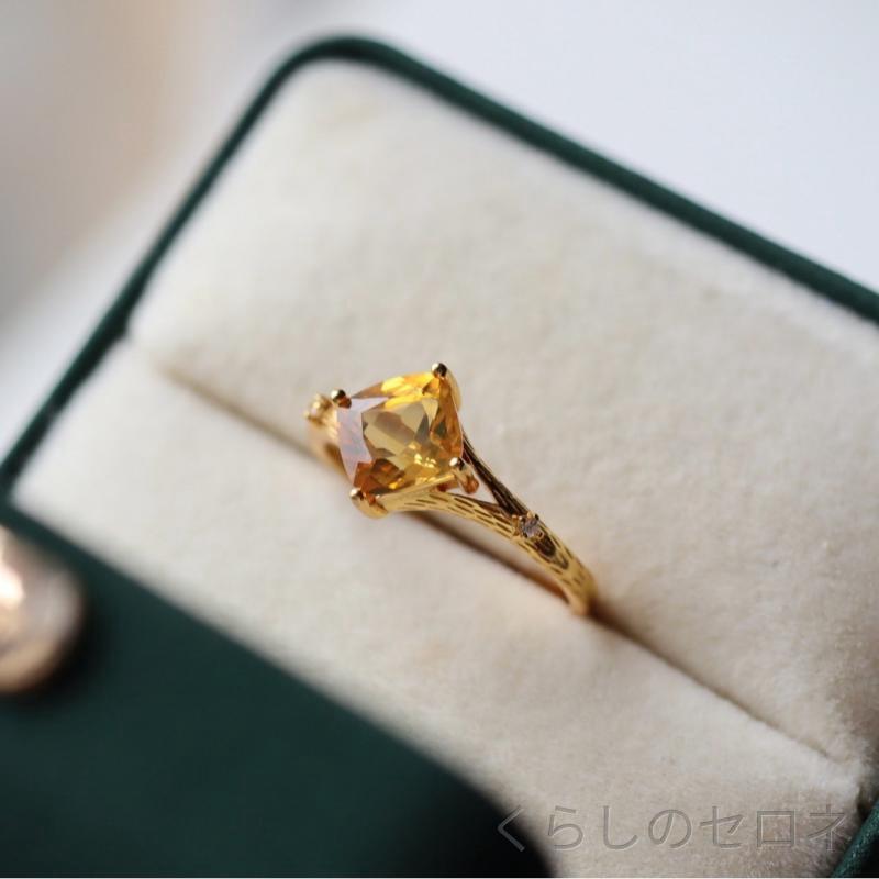 指輪 天然 黄水晶 シトリン スクエアカット 純銀 18k金メッキ 天然石 ジュエリー ...