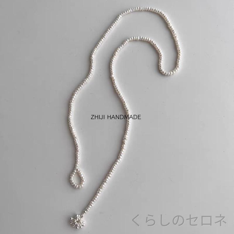 レディース ネックレス 純銀 花モチーフ 天然淡水パール ロングチェーン セーター用 ユニークデザイン 秋冬 アクセサ…