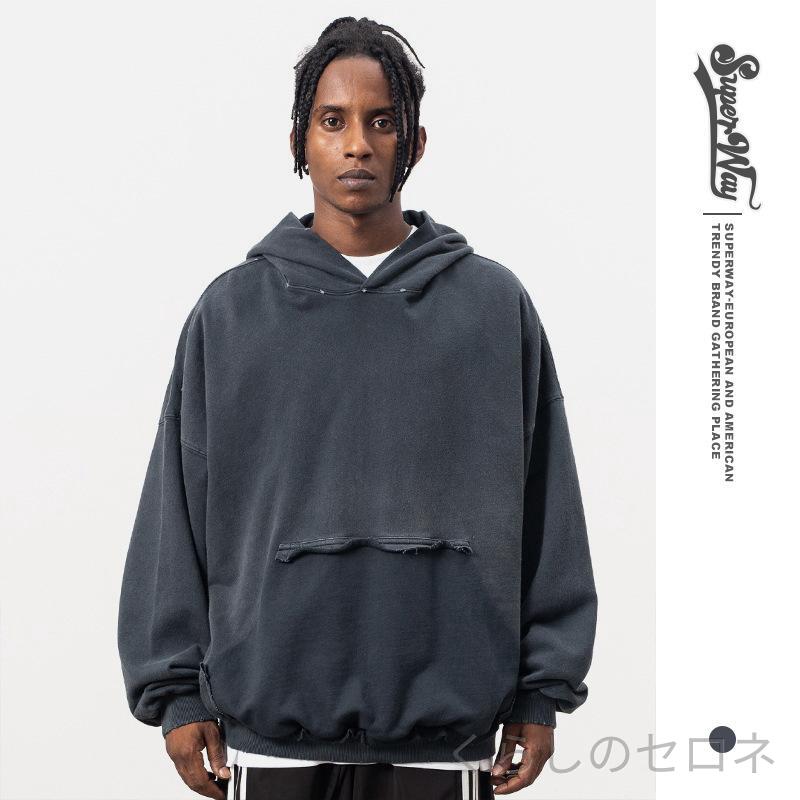 ・スタイル: カジュアル・タイプ: プルオーバー・襟: ラウンドネック・袖丈: 長袖・フード: あり・厚み: 標準・素材: コットン100%・デザイン: プリント・シルエット: ルーズ・ポケット: パッチポケット・色: グレー・サイズ: S,M,L,XL・重量: 350g-400g・対象: 成人男性