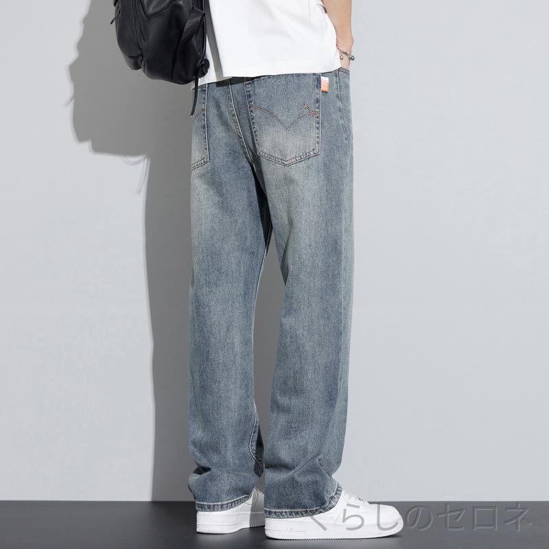 ・パンツ形状: ルーズフィット・デザイン: ストレートパンツ・丈: ロングパンツ・ウエスト位置: ミッドライズ・前立て: ドローストリング・厚み: 裏フリース・素材: デニム 綿78%・シーン: 日常使い・ディテール: 5ポケット 立体裁断 スパンコール・ストレッチ: 無・裾形状: ストレート・加工: 水洗・サイズ: 28,29,30,31,32,33,34,36・性別: メンズ