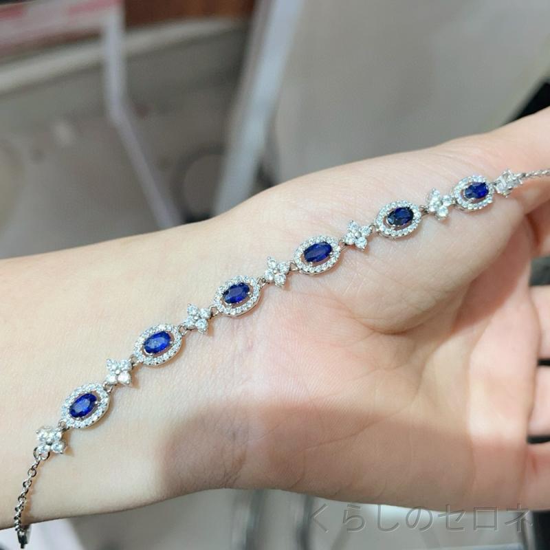 レディース ブレスレット 天然サファイア インセット 925シルバー 高級感 シンプル...