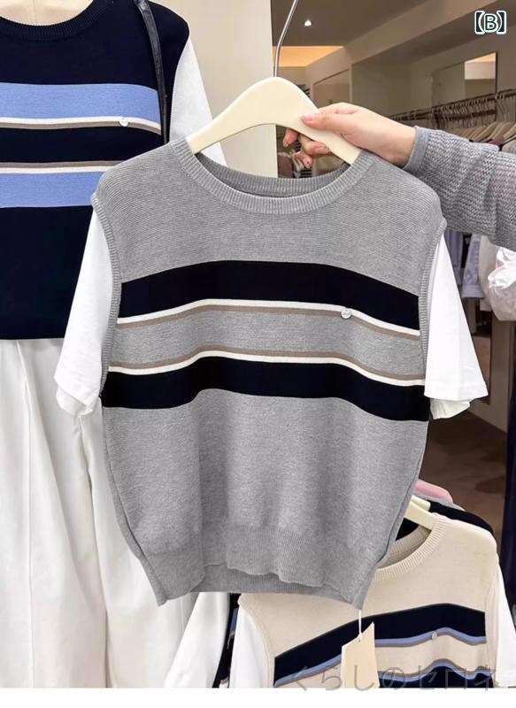 レディース Tシャツ サマーニット 半袖 ストライプ レイヤード風 接触冷感 ショー...