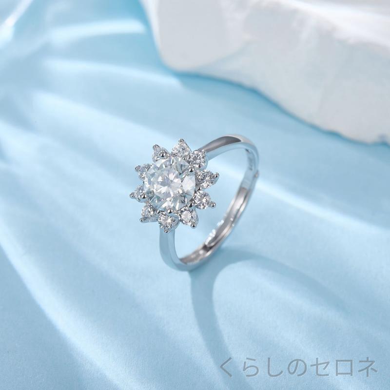 指輪 レディース 雪の結晶 モアサナイト 開口調整 白金メッキ 925純銀 ファッショ...