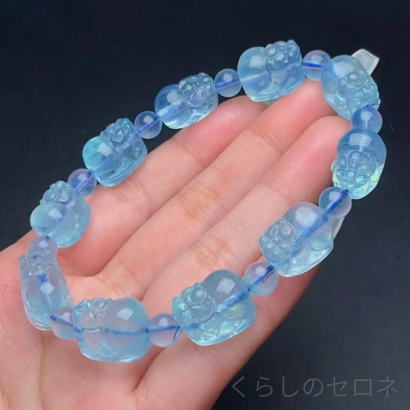 ブレスレット レディース 天然石 アクアマリン ピクシウ 彫刻 水晶 シンプル 爽や...