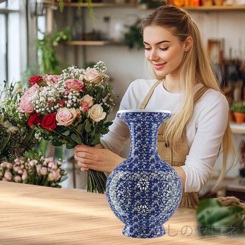 花瓶 青花磁器 景徳鎮風 古風陶器 インテリア工芸品 博古架置物 リビング飾り 陶瓷装飾品