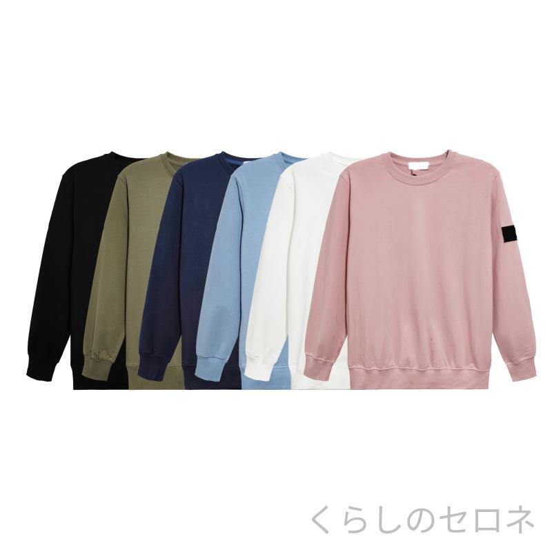 秋冬 クルーネック パーカー 男女兼用 コーマ綿 袖章 デザイン スウ...