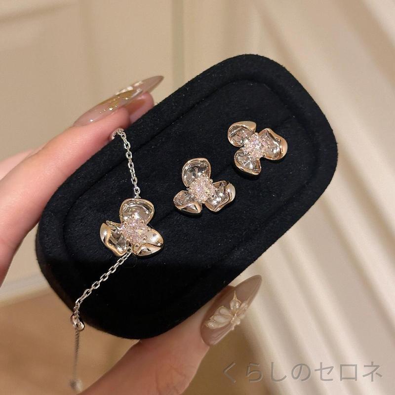 アクセサリーセット レディース 925シルバー 鈴蘭 花モチーフ ブレスレット ピアス...