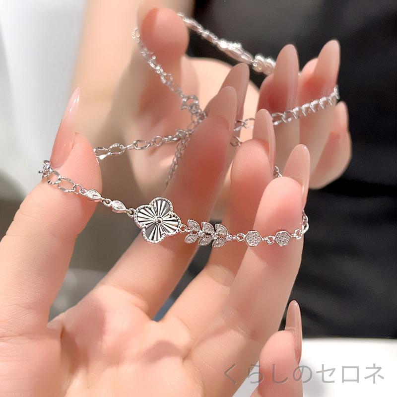 レディース ブレスレット 925シルバー 四つ葉のクローバー ラッキーチャーム シン...