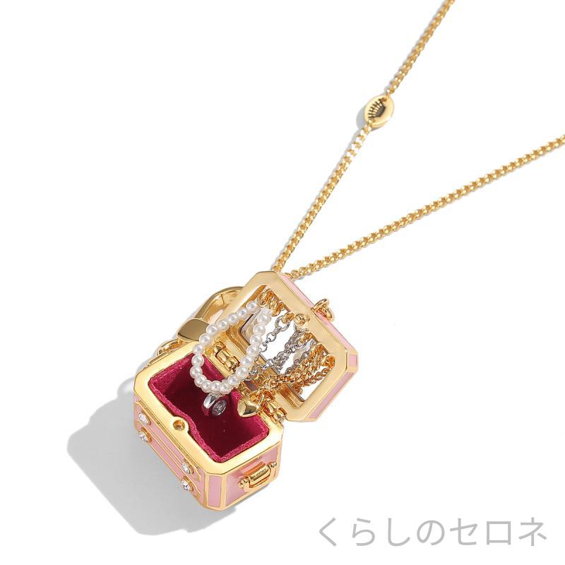 レディース アクセサリー ネックレス ペンダント 高級感 真珠 水晶 方形ボックス スウェーターチェーン エナメル彩釉…