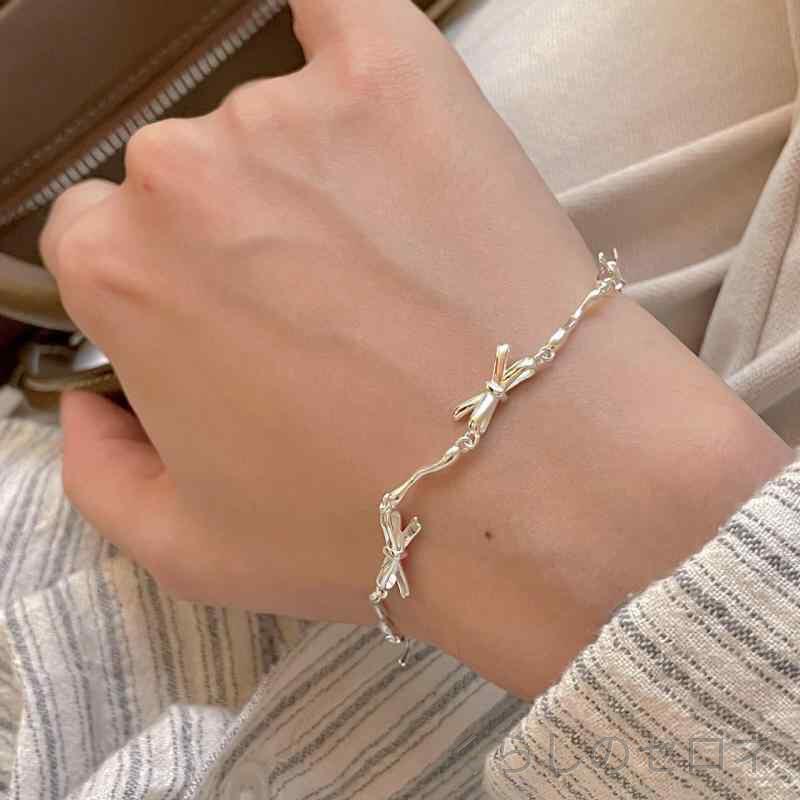 ブレスレット レディース 925シルバー 蝶結び シンプル クール風 インスタ風 百搭 ...