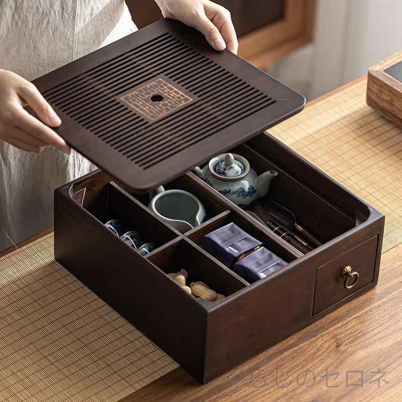 竹製茶盤 多機能収納ボックス 楠竹茶台 功夫茶具 茶海用 長方形 正方形 茶托盤 天然素材 卓上収納