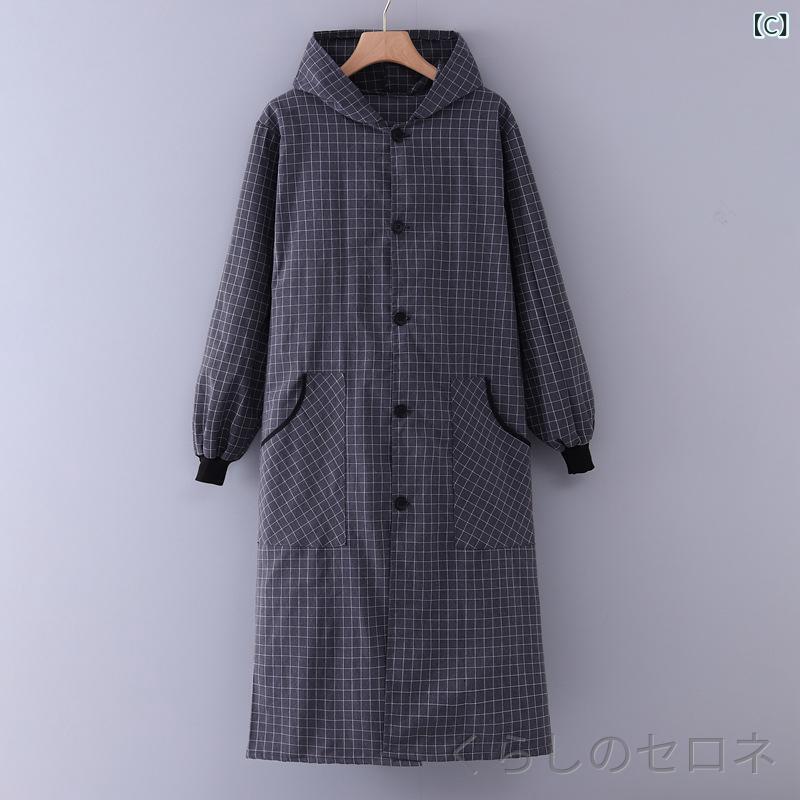 エプロン レディース 綿100% 防水 防油 長袖 ロング丈 キッチン用 家庭用 調理用 ...