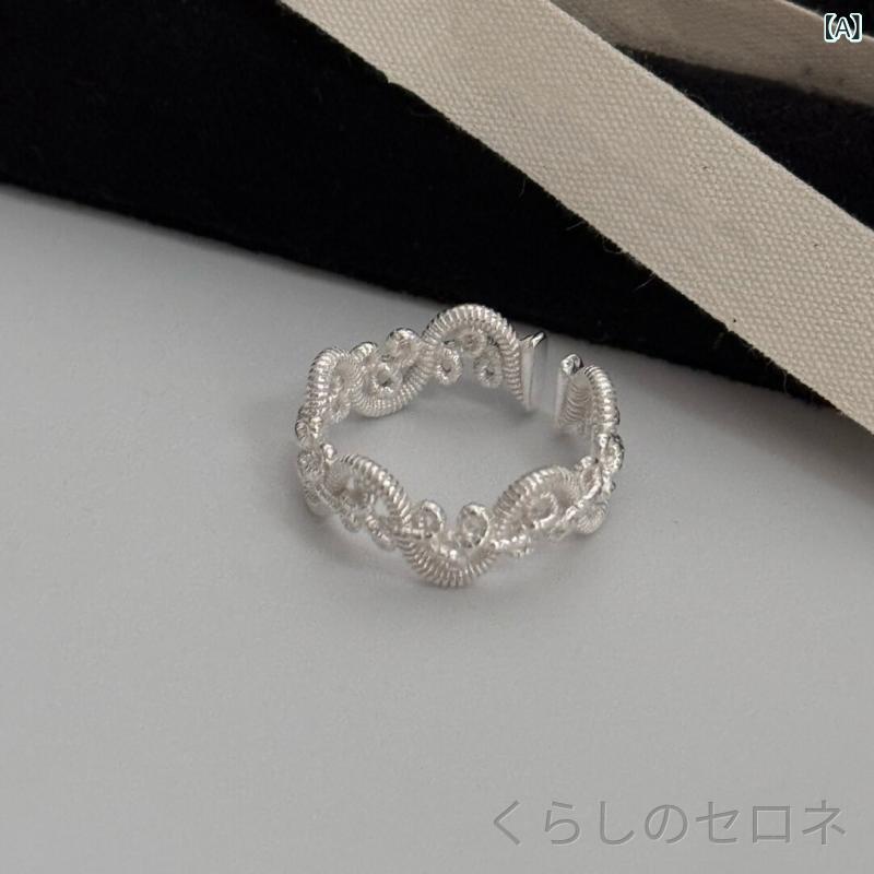 指輪 レディース 925シルバー 透かしレース フラワー かわいい ユニークデザイン ...