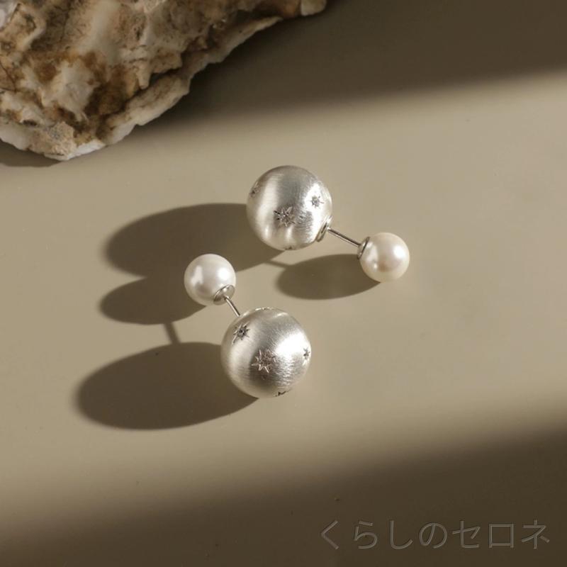 ピアス レディース 925シルバー ヘアライン加工 星芒 丸型 両耳用 イヤリング 高級...