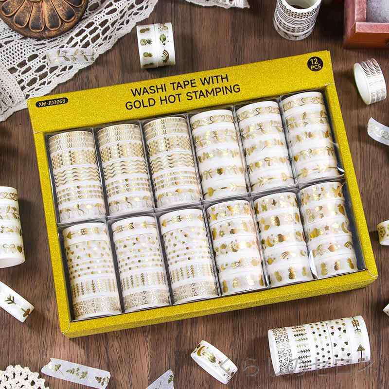 和紙テープ 金箔銀箔加工 セット DIY 手帳 装飾 ステッカー 素材 クリエイティブ ...