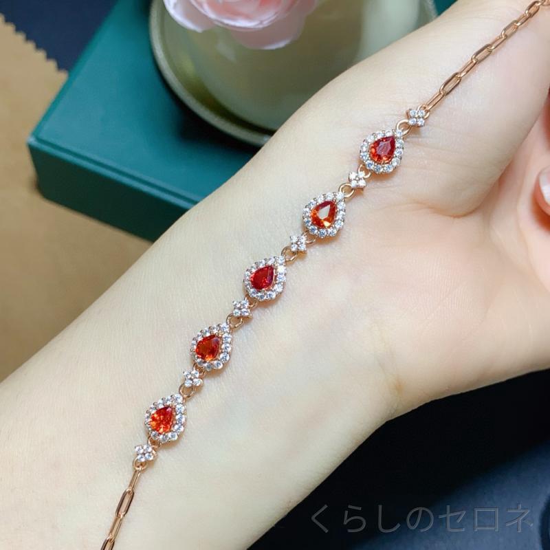 ブレスレット レディース 天然赤サファイア 925シルバー インセット 主石 宝石 ア...
