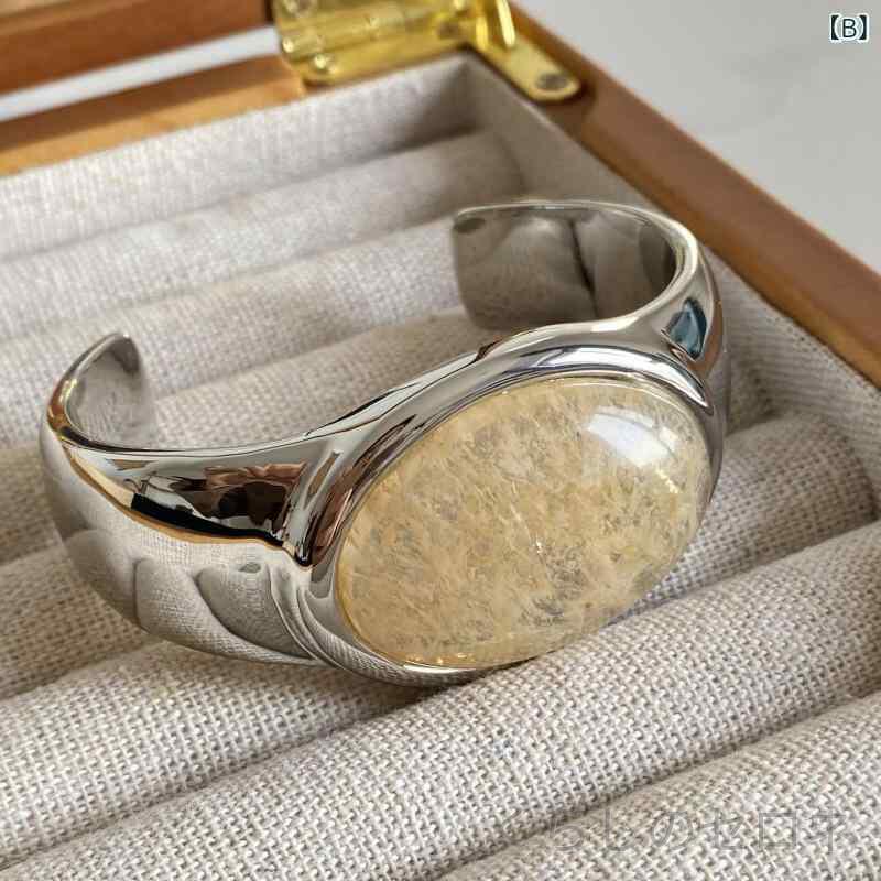 ブレスレット レディース レトロ 楕円 天然茶水晶 高級感 開口式 シンプル ユニー...